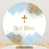 Lofaris Glitter God Bless White Happy Birthday Round Backdrop